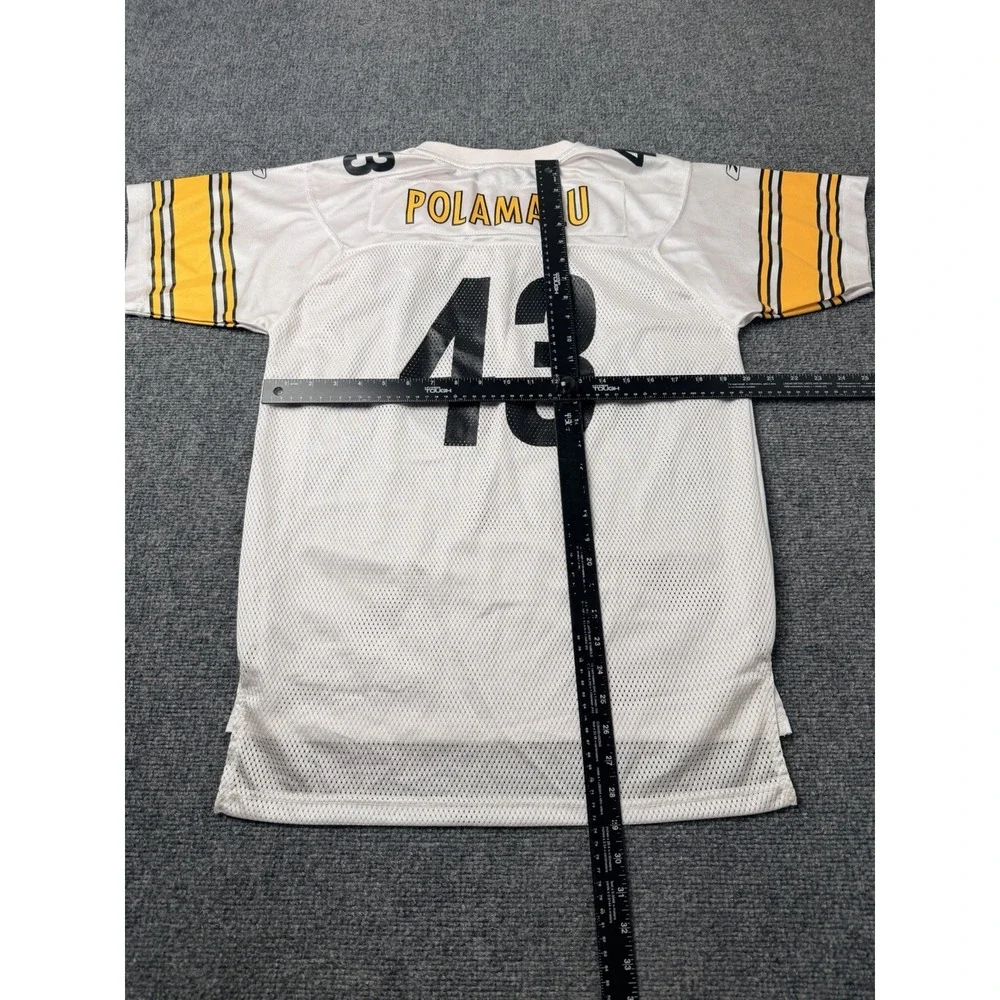 Boys NFL Reebok Steelers Polamalu #43 On Field Jersey White, Size XL 18-20 Years